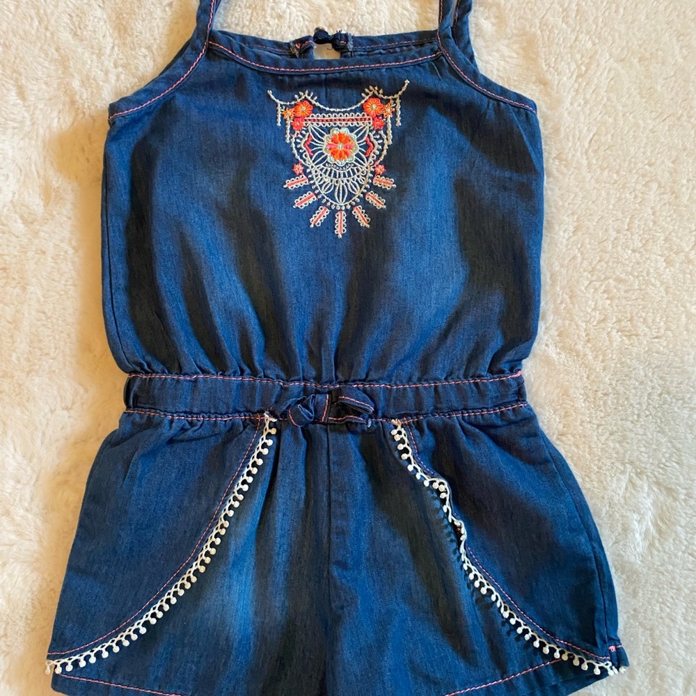 Kids Denim Romper with Embroidered Design